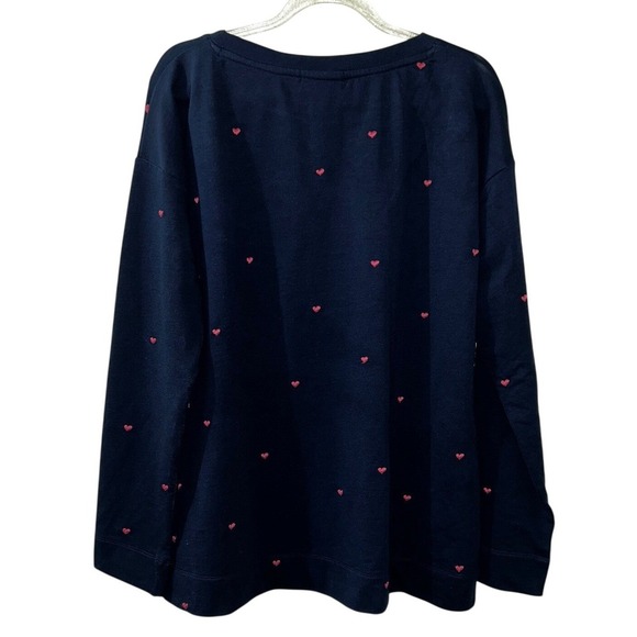 J.Jill Tops - J.Jill Navy Blue Heart Embroidered Sweatshirt Womens Small Red Hearts Pullover